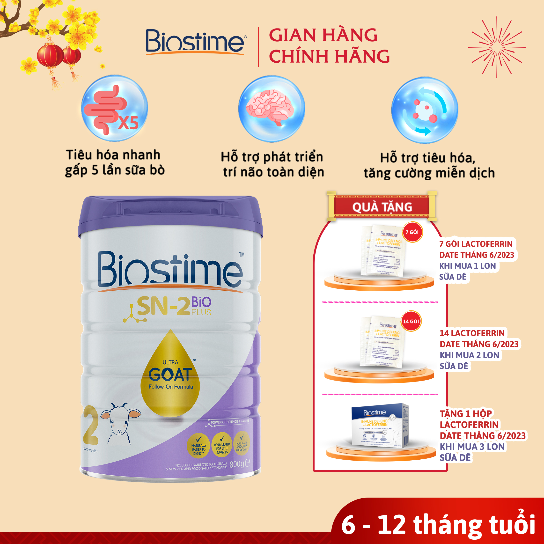 Sữa Dê Biostime Ultra Goat Số 1, cải thiện tiêu hóa tăng cường hấp thu cho bé 800g