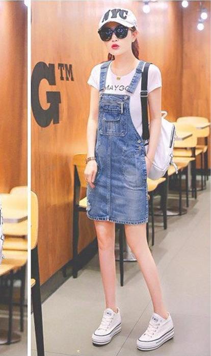 Đầm Yếm Jean Nữ Wash Cào Phối Túi Đáng Yêu