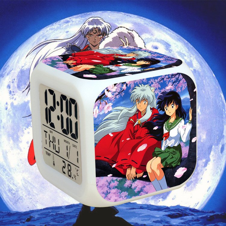 Đồng hồ báo thức để bàn in hình INUYASHA KHUYỂN DẠ XOA đèn LED đổi màu anime chibi xinh xắn