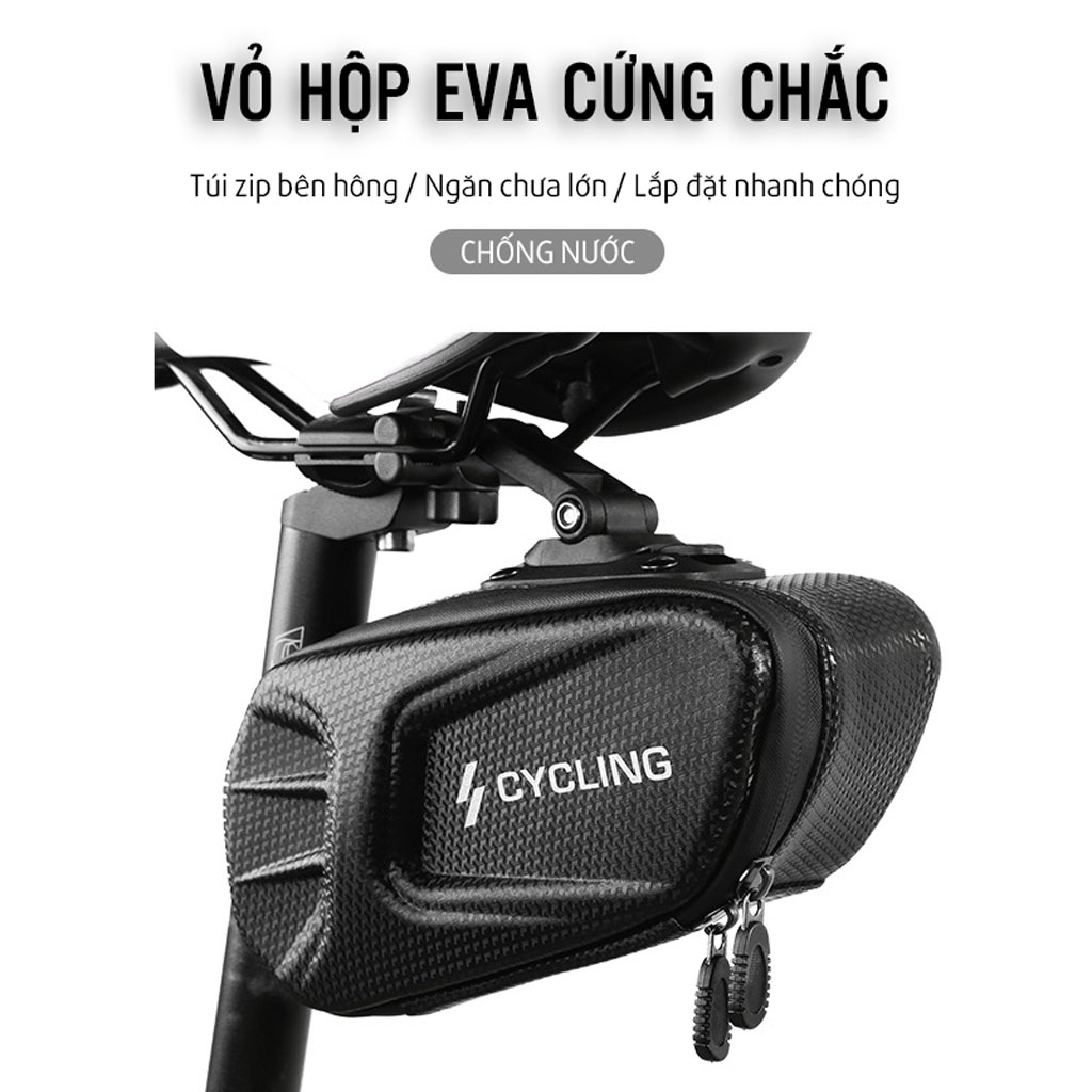 Hộp Túi Đuôi Gắn Dưới Yên Xe Đạp Leo Núi Form Cứng Chất Liệu EVA Vân Carbon Cứng Cáp Chống Nước 8 inch MaiLee