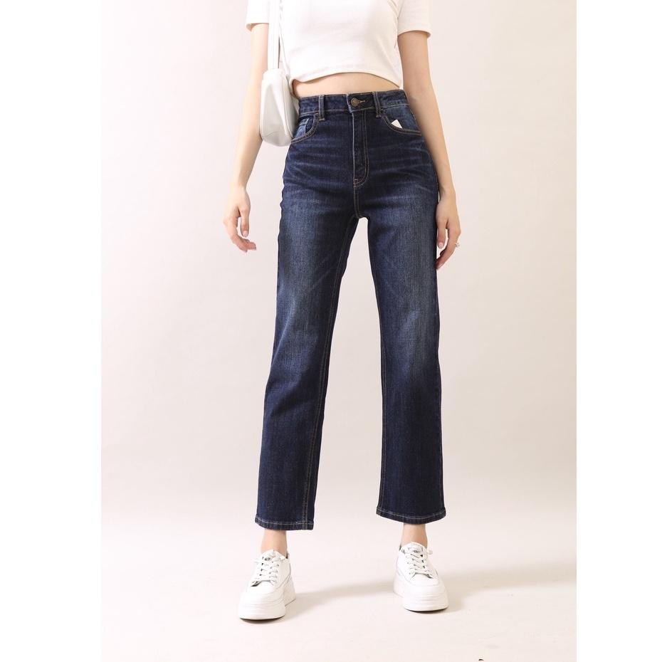 Quần Jean Nữ Ống Suông Đứng Cạp Cao gấu thường CT Jeans