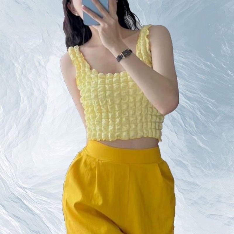 Áo 2 dây xốp phồng ô vuông bản to croptop balỗ đủ màu co giãn siêu xinh. MET SHOP