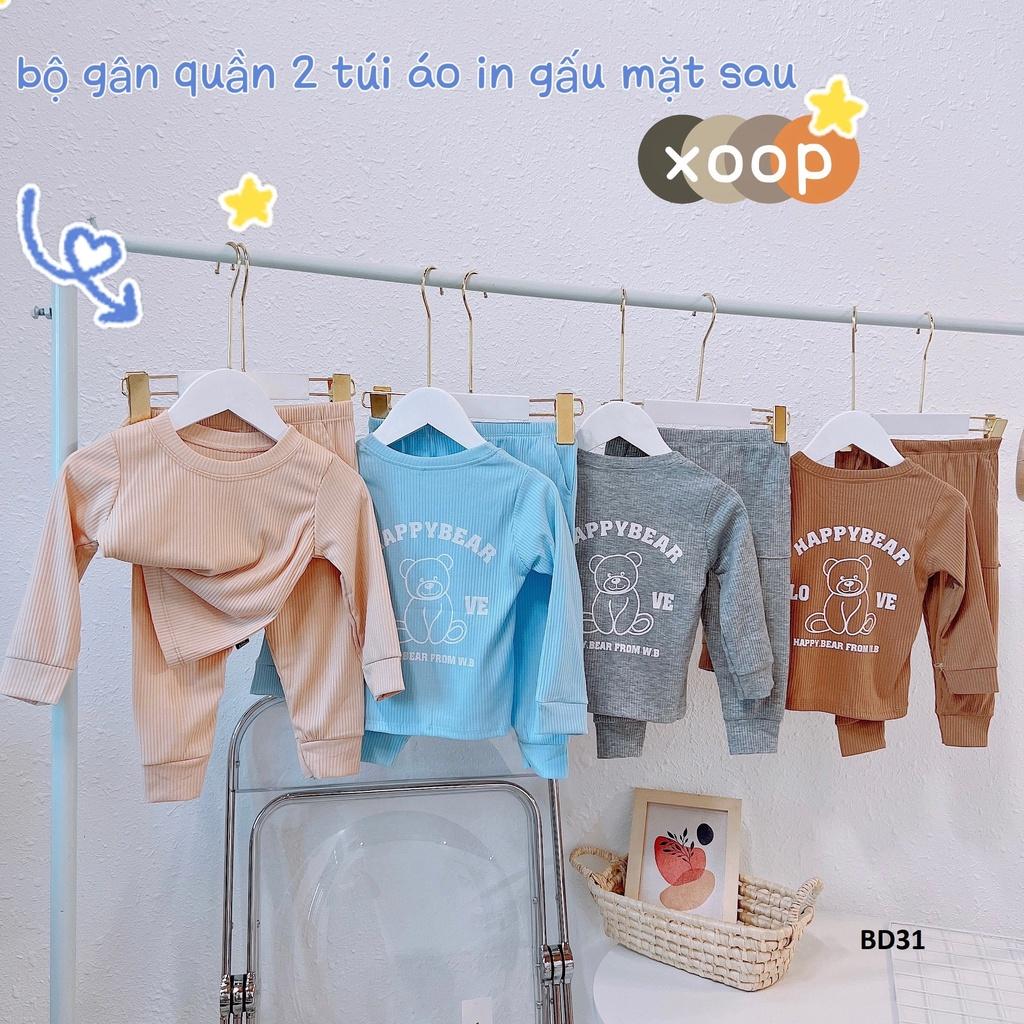 Bộ dài tay gân tăm - Bộ dài tay xoop in họa tiết gấu love cho bé  BD31