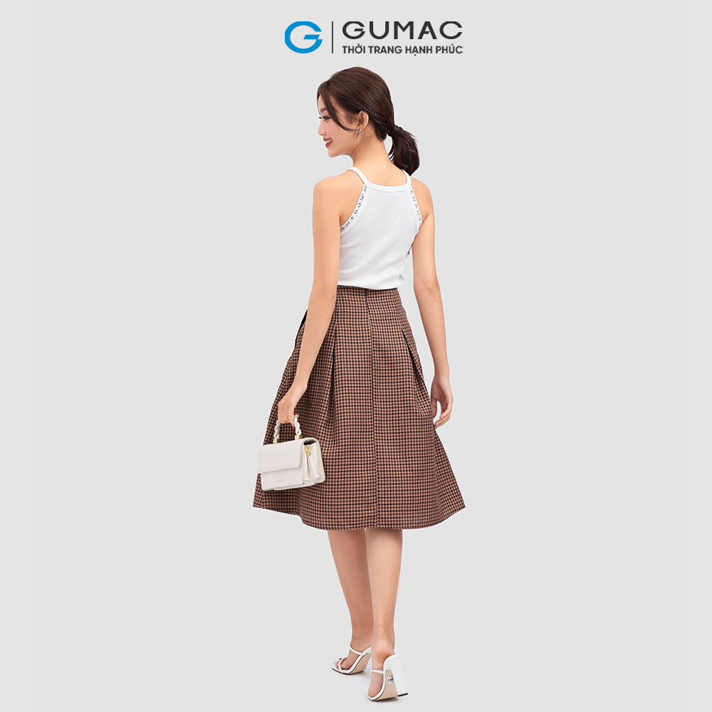 Chân váy GUMAC VC12058 caro xếp ly phối nút