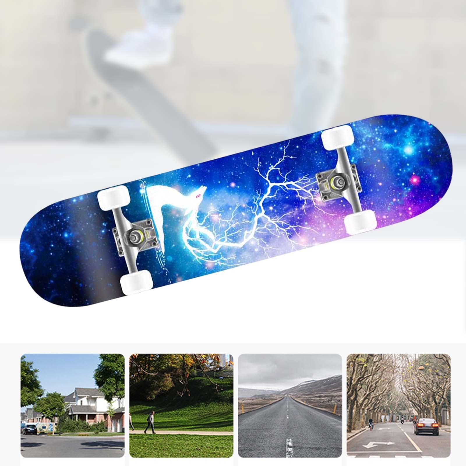 Complete Skateboard Double Kick PU Wheel Wooden Deck Cruiser for Beginners Kids Women Man