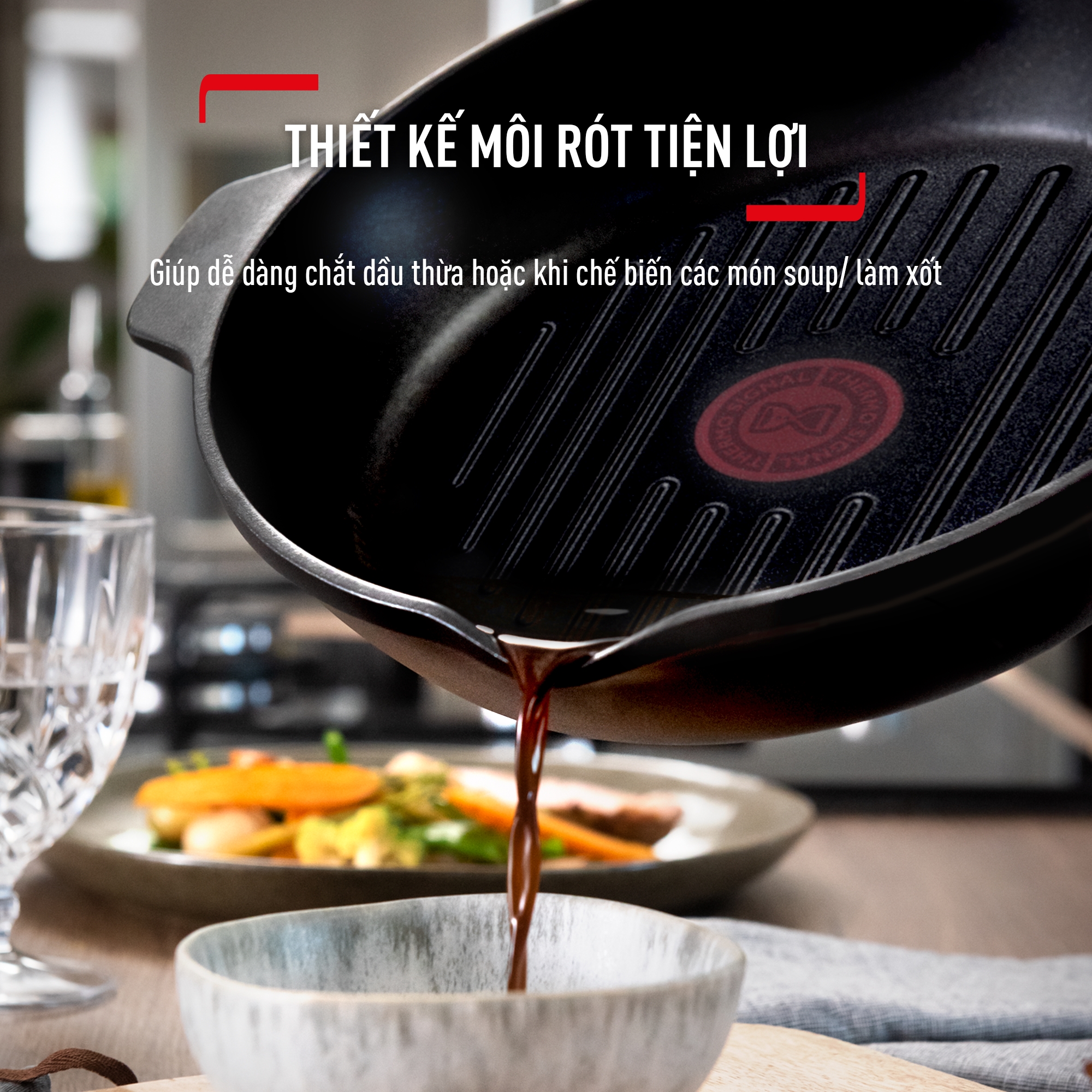 Chảo đúc cao cấp nướng, chiên Tefal Robusto có miệng rót 26cm