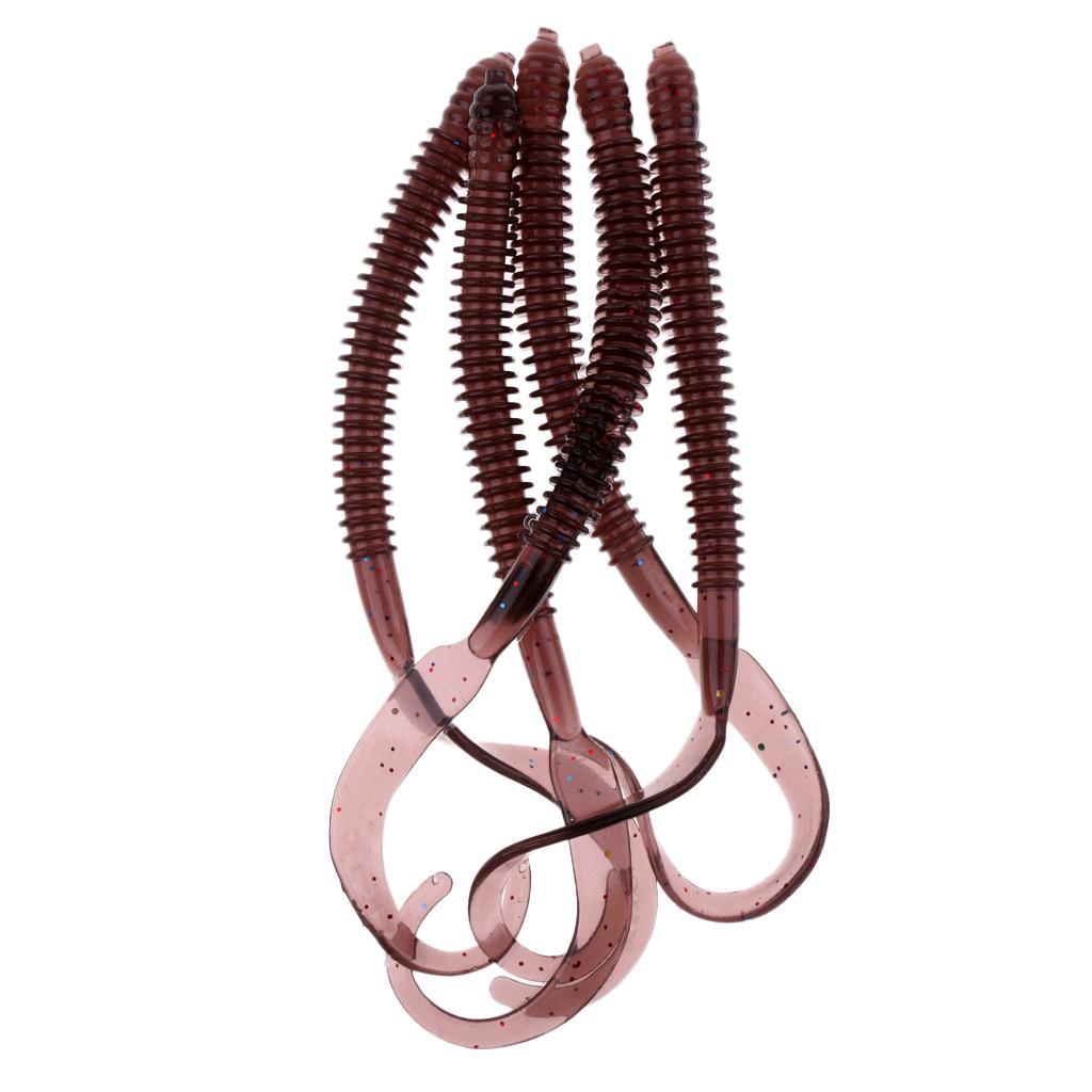 5Pcs Soft Earthworm Worm Lure Fishing Baits Ribbed Body Lures Kit