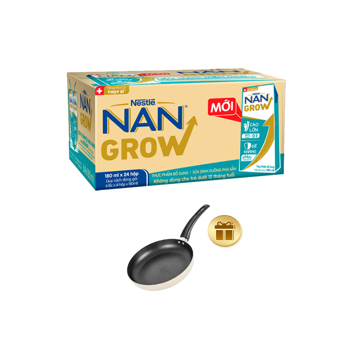 Thùng 24 hộp Sữa pha sẵn Nestlé NANGROW 180ml/hộp sữa mát công thức từ Thụy Sĩ 100% Canxi giúp bé cao lớn vượt trội 6(4 x 180ml) - (Bé từ 1 tuổi) Tặng Chảo chống dính Elmich