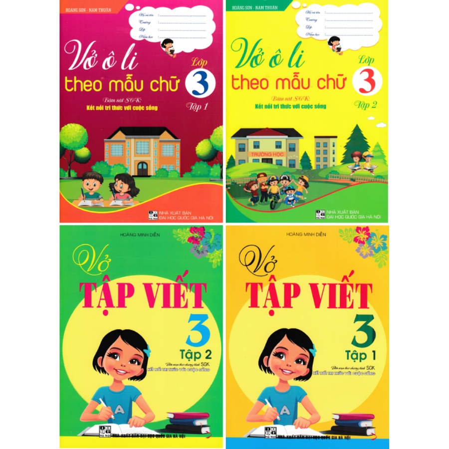 Combo Vở Ô Li Theo Mẫu Chữ + Vở Tập Viết Lớp 3 (Bám Sát SGK Kết Nối Tri Thức Với Cuộc Sống, Bộ 4 Cuốn - HA)