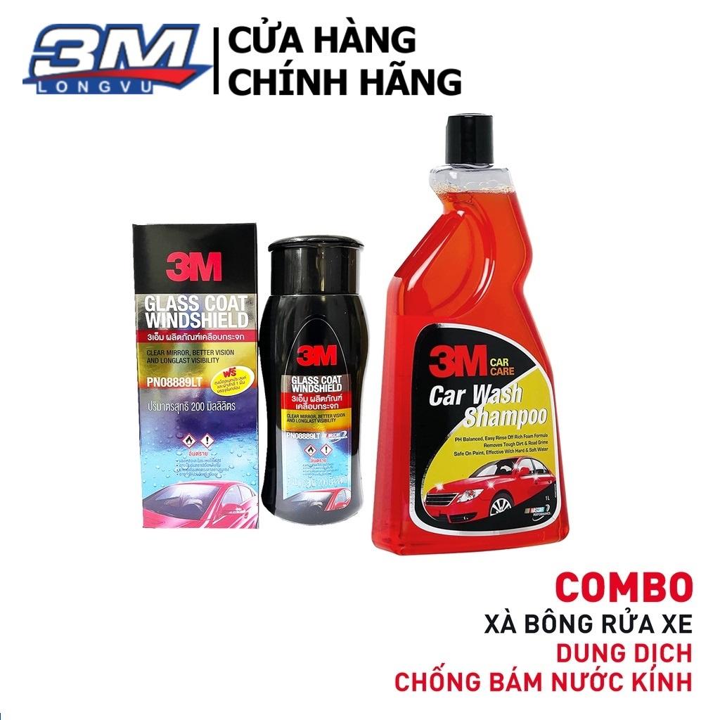 Combo Dung Dịch Chống Bám Nước Kính Xe 3M 08889 LT 200ml Và Xà Bông Rửa Xe 3M Car Wash Shampoo 1L +Tặng Sáp - 3M Long Vu