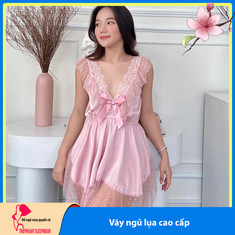 Đầm ngủ lụa ren cao cấp sexy N2 - Váy ngủ nữ ren ngực gợi cảm - Đồ ngủ nữ