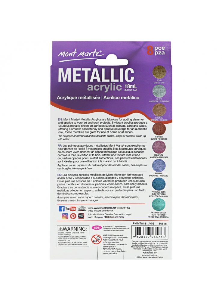 Màu Acrylic Metallic Mont Marte (Bộ 18ml X 8 Màu)