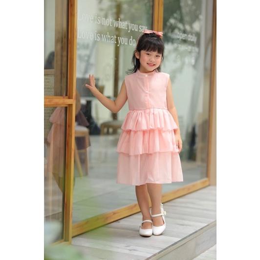 Váy 3 Tầng Hồng Phấn Cho Bé Gái 4 - 30kg Chất Tơ Nến Mềm