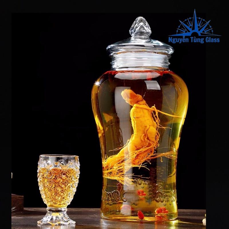 Bình Ngâm Rượu Sâm hoa văn chân mây Thủy Tinh 6 lít