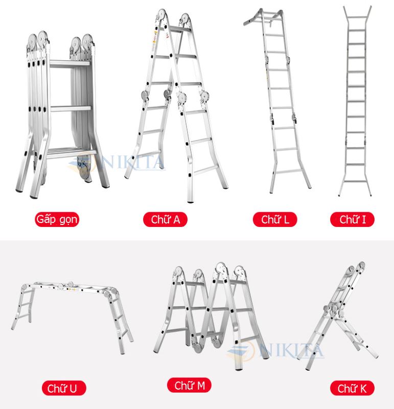 Thang nhôm gấp 4 khúc Nikita Nik54A chân choãi