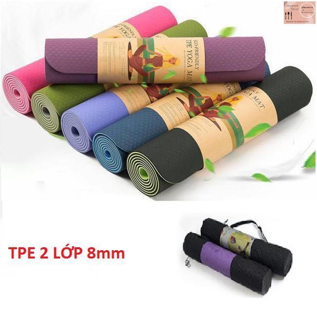 Thảm tập Yoga 2 lớp TPE dày 6mm, Thảm tập Gym chống trơn trượt và không thấm mồ hôi