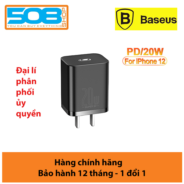 Bộ cốc cáp sạc nhanh Baseus 20W Si cho IP12, Củ sạc nhanh IP12 Baseus 20W Super Si Mini USB C hỗ trợ sạc nhanh QC3.0 PD - Hàng chính hãng