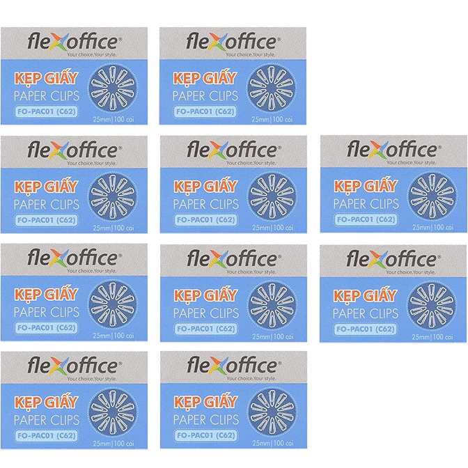 Combo 10 Hộp Kẹp Giấy Flexoffice Fo-Pac01 (25mm)