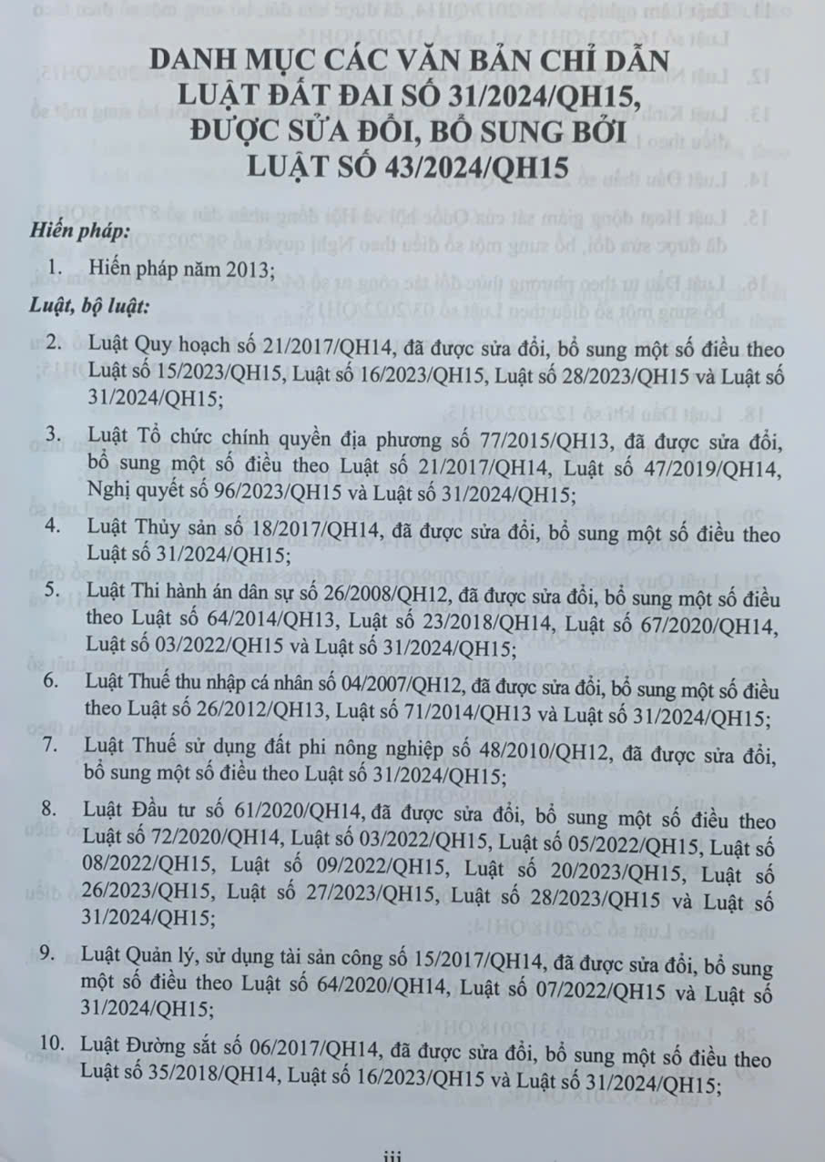 Chỉ dẫn tra cứu áp dụng Luật Đất Đai số 31/2024/QH15 được sửa đổi, bổ sung bởi luật số 43/2024/QH15