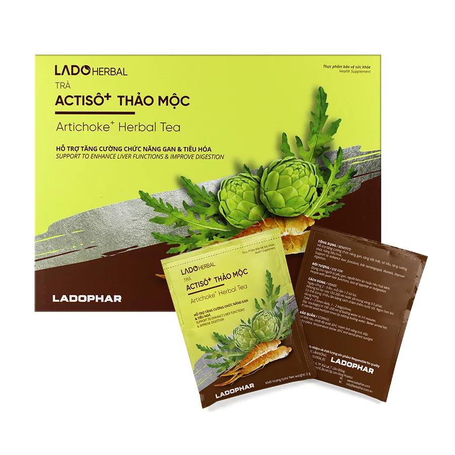 Trà Atiso Ladophar thảo mộc Hộp 100 túi lọc Hỗ trợ mát gan, tăng tiết mật, lợi tiểu tặng 1 túi trà