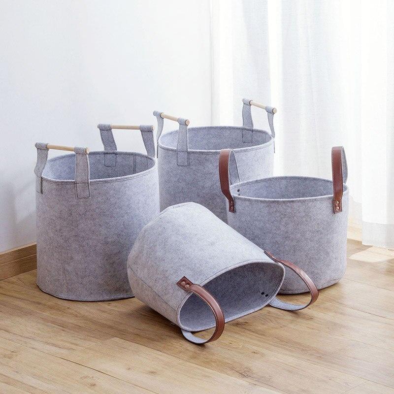 1pc Felt Round Storage Bin Large Capacity Portable Clothing Toy Storage Basket Foldable Laundry Basket