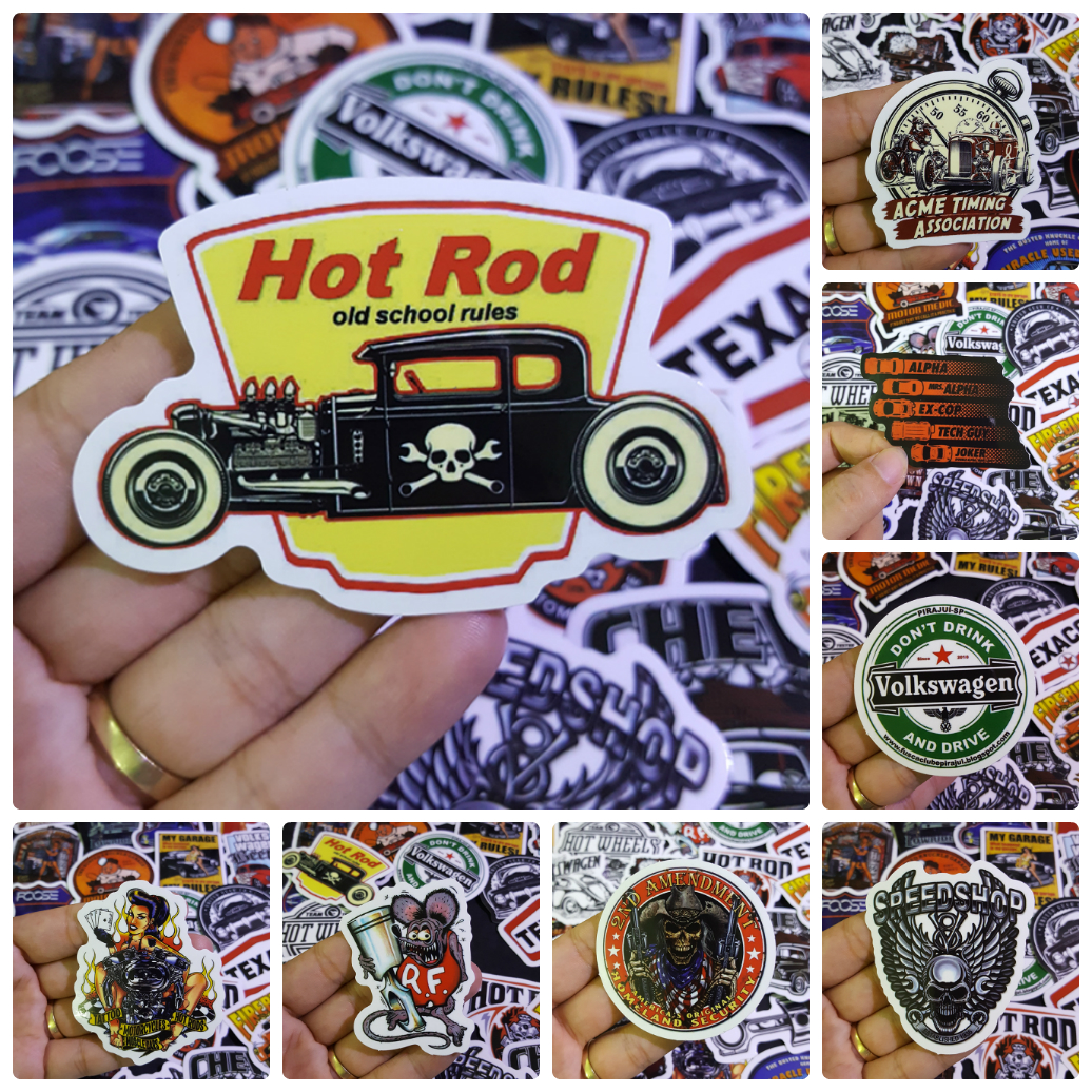 Bộ Sticker dán cao cấp chủ đề HOT ROD XE CỔ - Dùng dán Xe, dán mũ bảo hiểm, dán Laptop