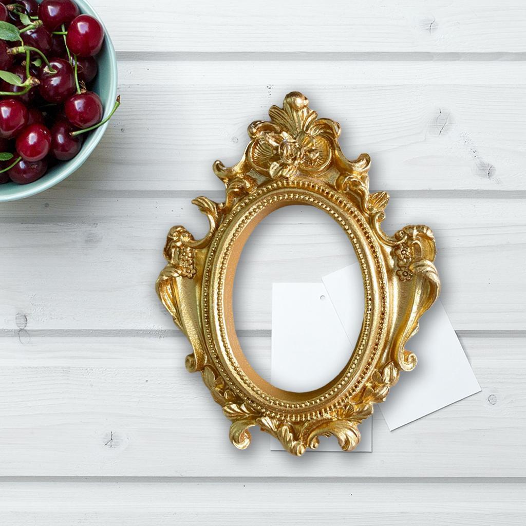 2X Vintage Golden Photo Frame Mini Resin Oval Antique Props Mould Decor Flower