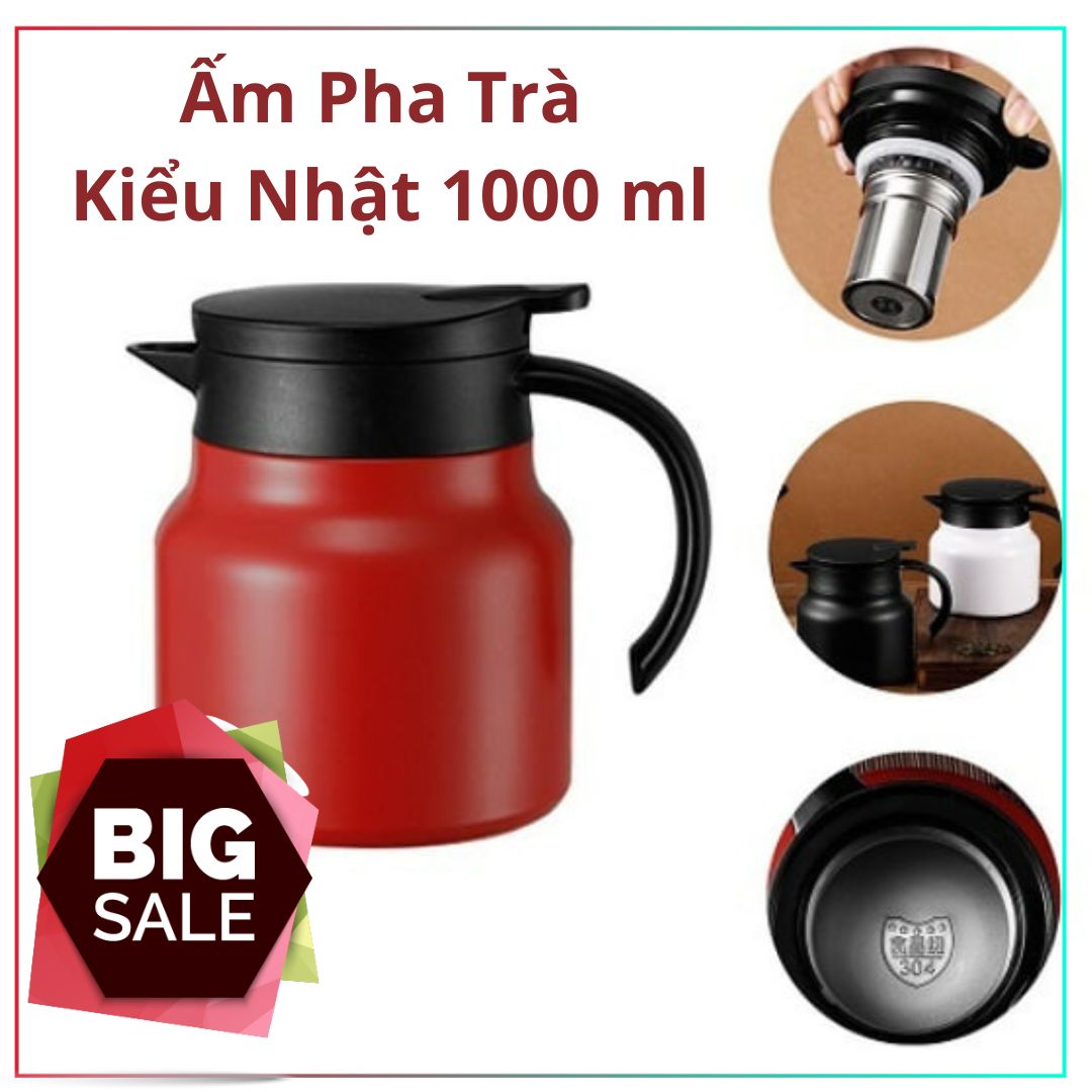 Ấm Pha Trà Giữ Nhiệt Có Lọc Inox 316 Dung Tích 1000ml Hàng Cao Cấp, Bình Giữ Nhiệt Nước Nóng, Lạnh Có Lọc Tiện Dụng