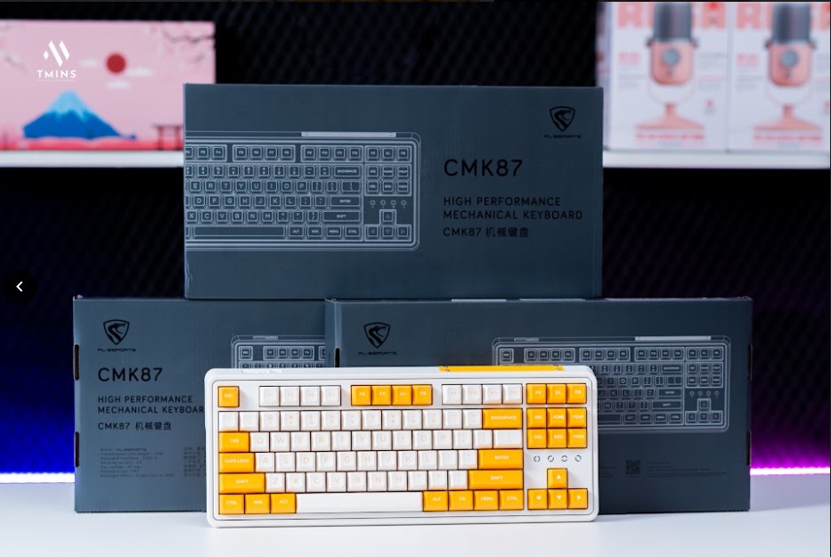 Bàn phím máy tính FL-Esports CMK87SAM Yellow & White 3 Mode (USB Type-C, Bluetooth, 2.4Ghz)_Mới, hàng chính hãng