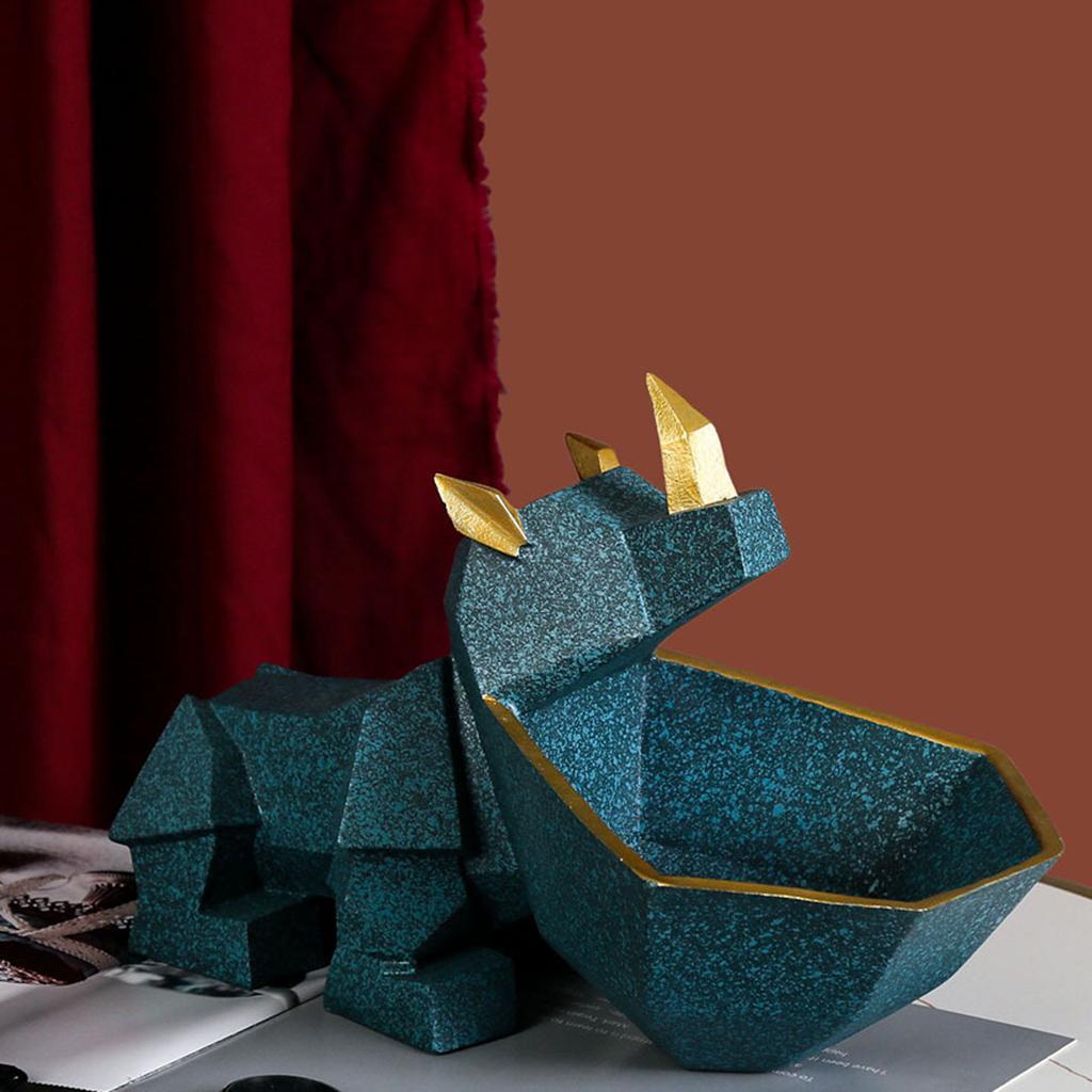 Rhino Figurine Storage Box Statue Decoration Key Container for Desktop