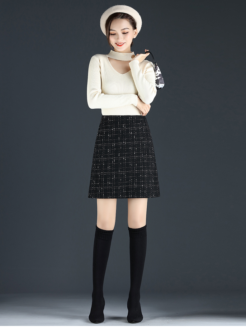 Chân váy ngắn dáng chữ A hot trend Eva design , chất vải dạ tweed màu đen kẻ sọc có quần trong siêu xinh