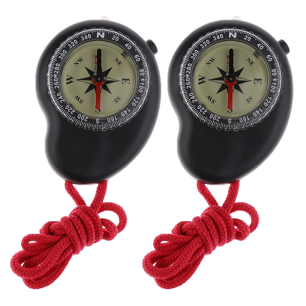 2x Professional Pocket Compass Hiking Camping with LED Light & Neck Strap