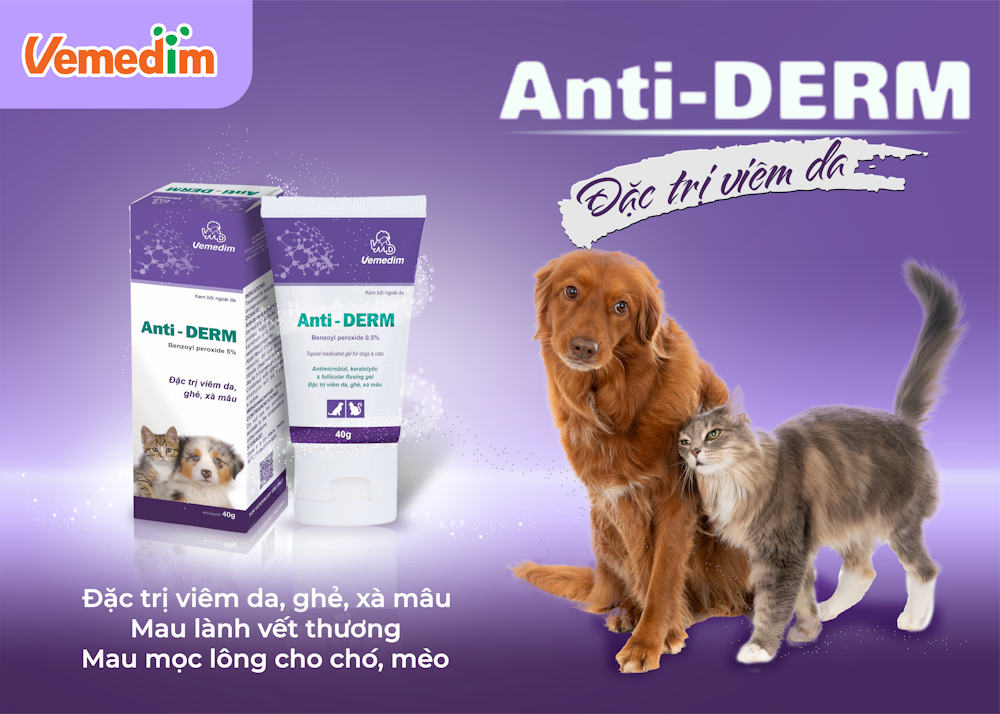 Kem Anti Derm bôi viêm da, ghẻ, xà mâu chó mèo ( Vemedim)