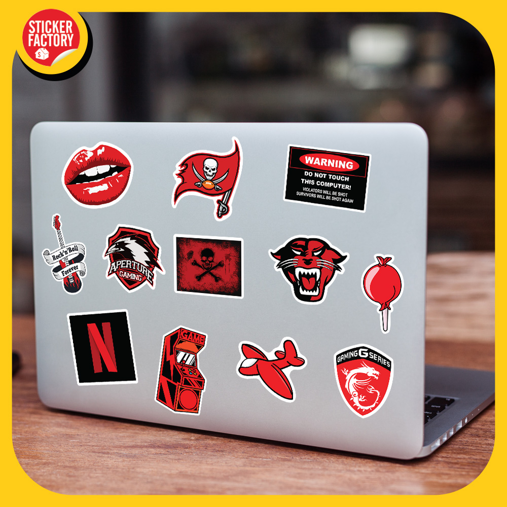 Black Red - Set 100 sticker decal hình dán nón bảo hiểm, laptop, xe máy, ô tô - STICKER FACTORY