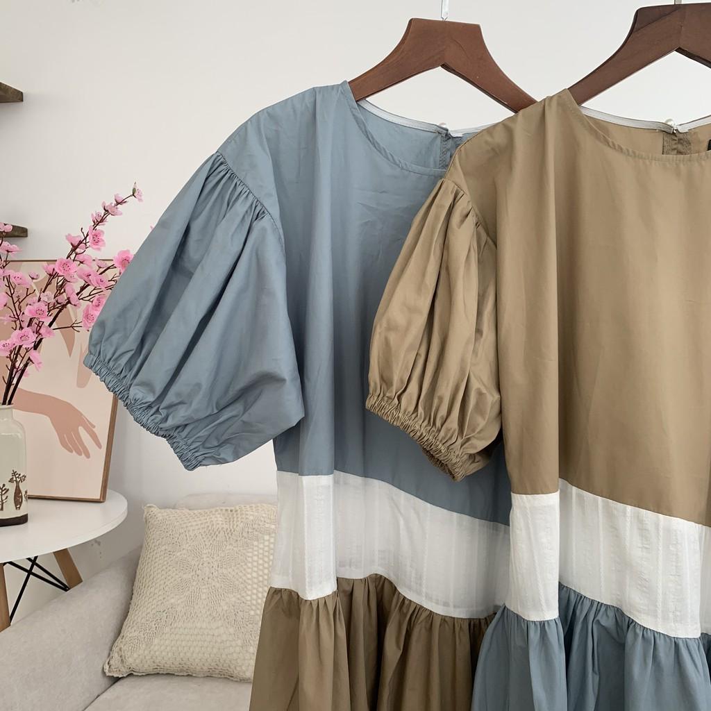 Váy suông phối màu, chất thô mềm, đầm xuông rộng freesize, mã V156 - Michi's House