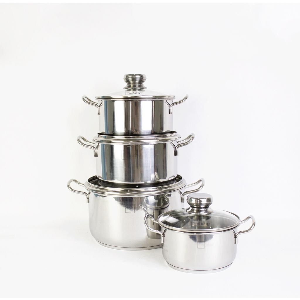Bộ nồi chảo 3 đáy inox 403 Fivestar 5 món nắp kính tặng 5 muỗng ăn