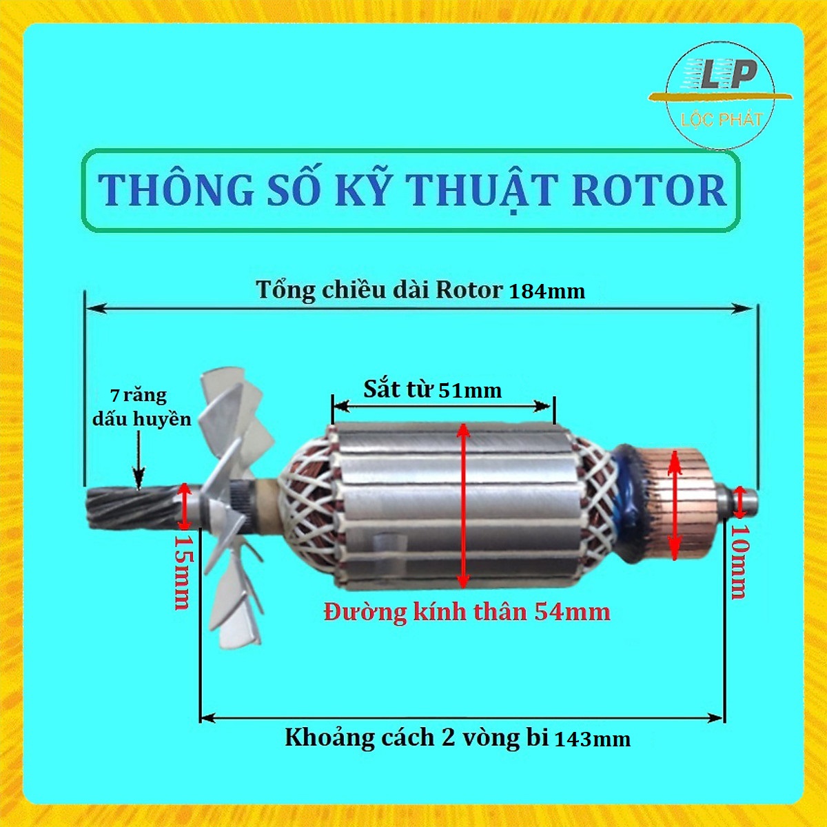 Rotor máy cắt sắt cho  Kaizen MAG 6352 - Nhông 7 răng dấu huyền