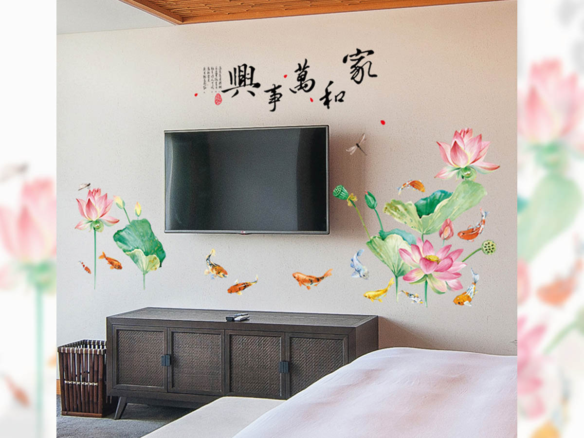 Decal trang trí tết-đàn cá dưới đầm sen