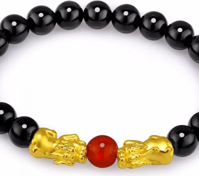 Vòng Tay Đá Opal Đen Tỳ Hưu Bạc Mạ Vàng 9MM