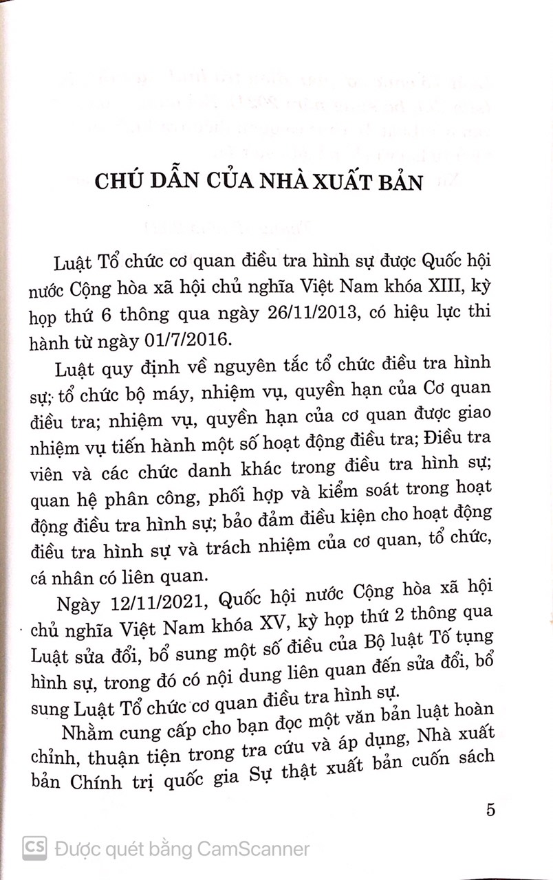 Luật tổ chức cơ quan điều tra hình sự ( Hiện hành ) ( sửa đổi, bổ sung năm 2021 )