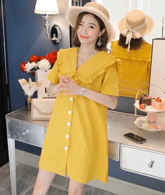 Đầm Suông Vàng Cổ Bẻ Freesize