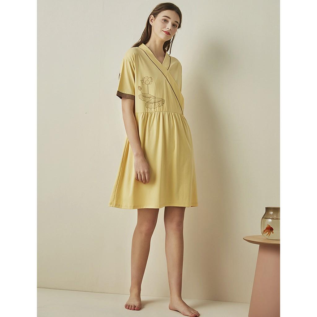 Đầm bầu dáng rộng hoa sen bamboo cotton dệt kim cao cấp Snugg