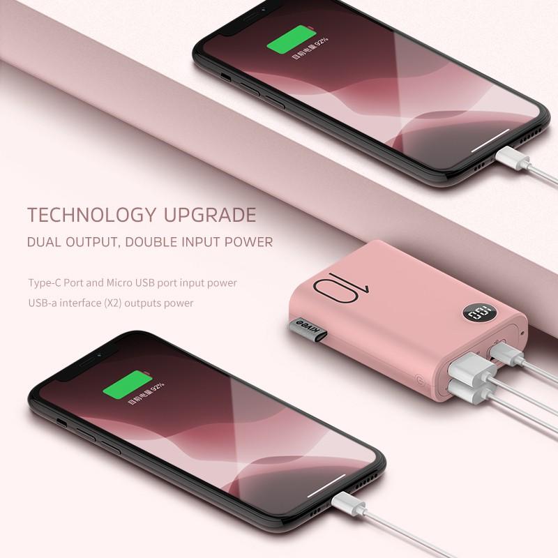 Sạc dự phòng KIVEE PF23P 10000mAh Macaron tích hợp 4 cổng sạc + đèn LED hiển thị nguồn cho iPhone Huawei Samsung Xiaomi-Hàng Chính Hãng