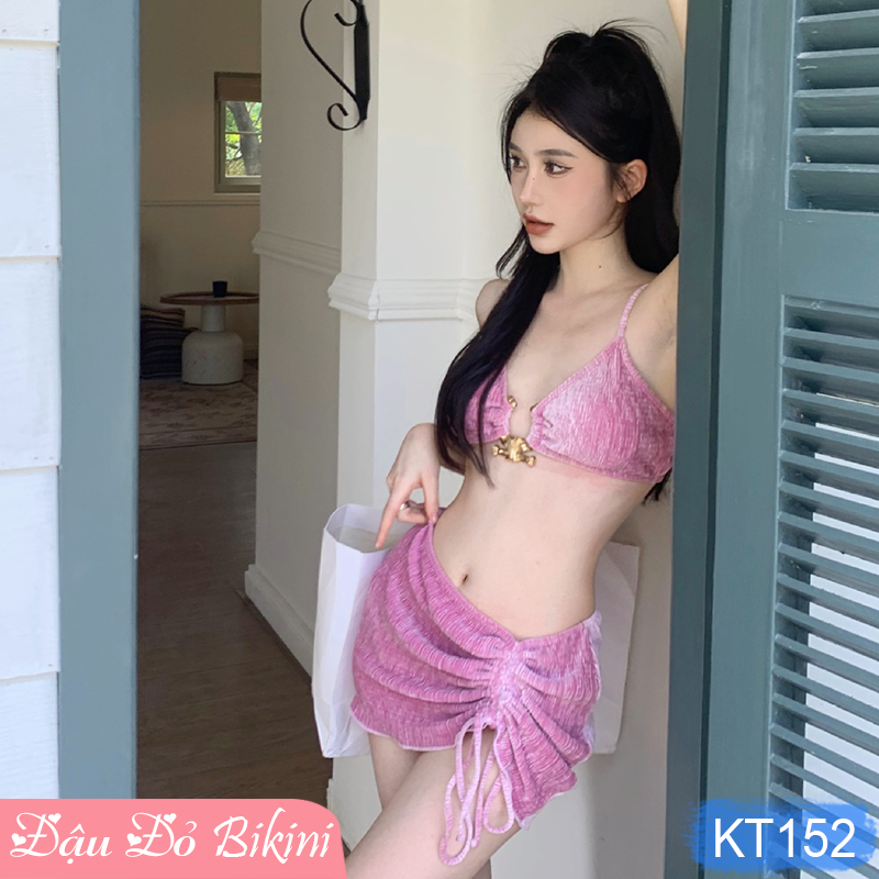 Set bikini nữ 3 chi tiết sexy, bộ áo tắm 2 mảnh kèm quần quây gợi cảm, phong cách Âu Mỹ trẻ trung tôn dáng thon gọn quyến rũ | KT152