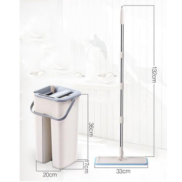 Bộ cây lau nhà đa năng thông minh kèm thùng vắt hai ngăn cán inox bền chắc  tiện lợi