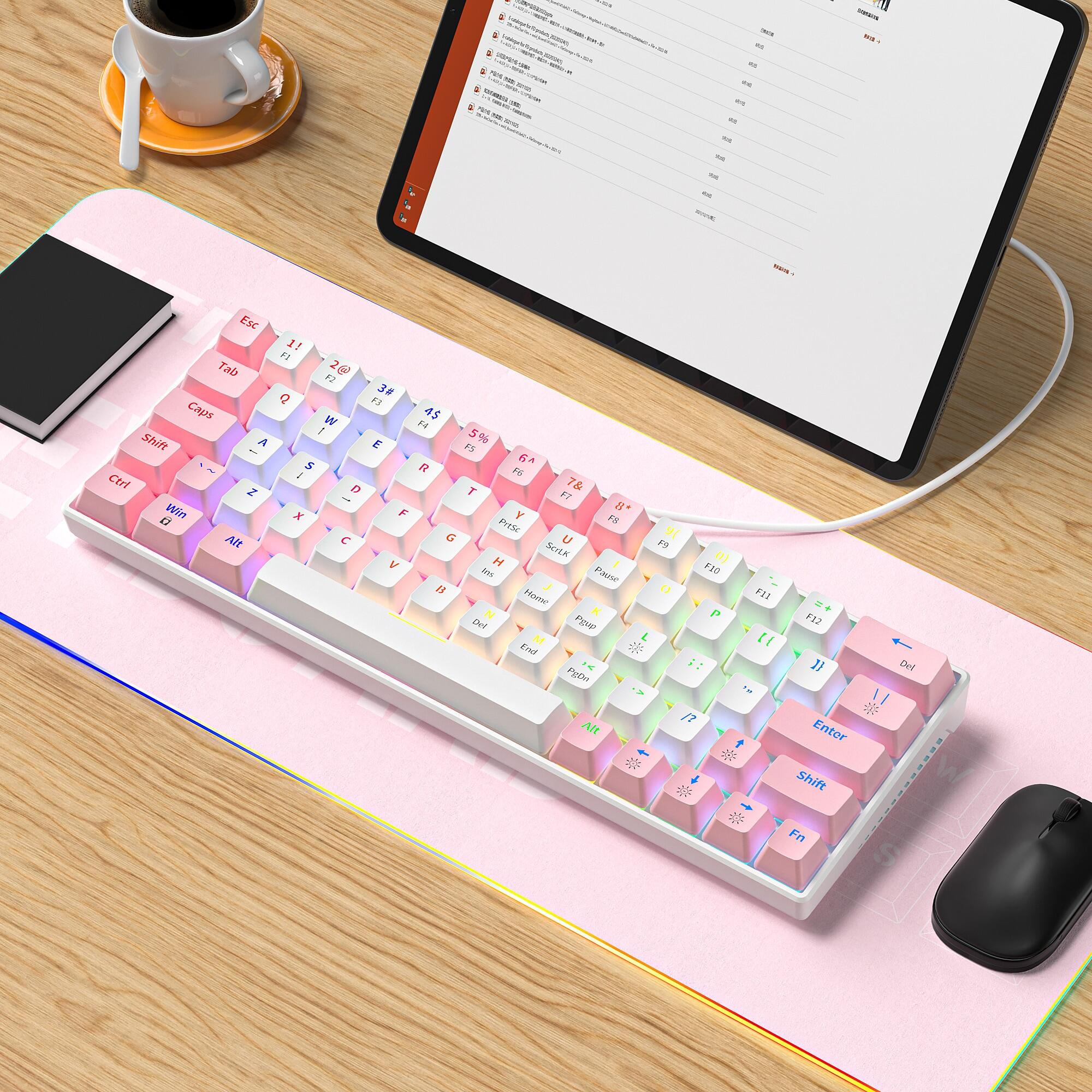 Bàn phím cơ Blue Switch ZIFRIEND KA6406 với thiết kế mini size vô cùng nhỏ gọn kèm theo đèn led RGB - HN