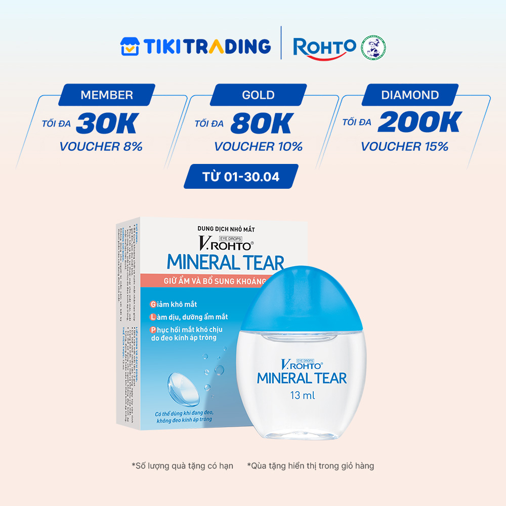 Nước nhỏ mắt giữ ẩm &amp; bổ sung khoáng chất V.Rohto Mineral Tear 13ml