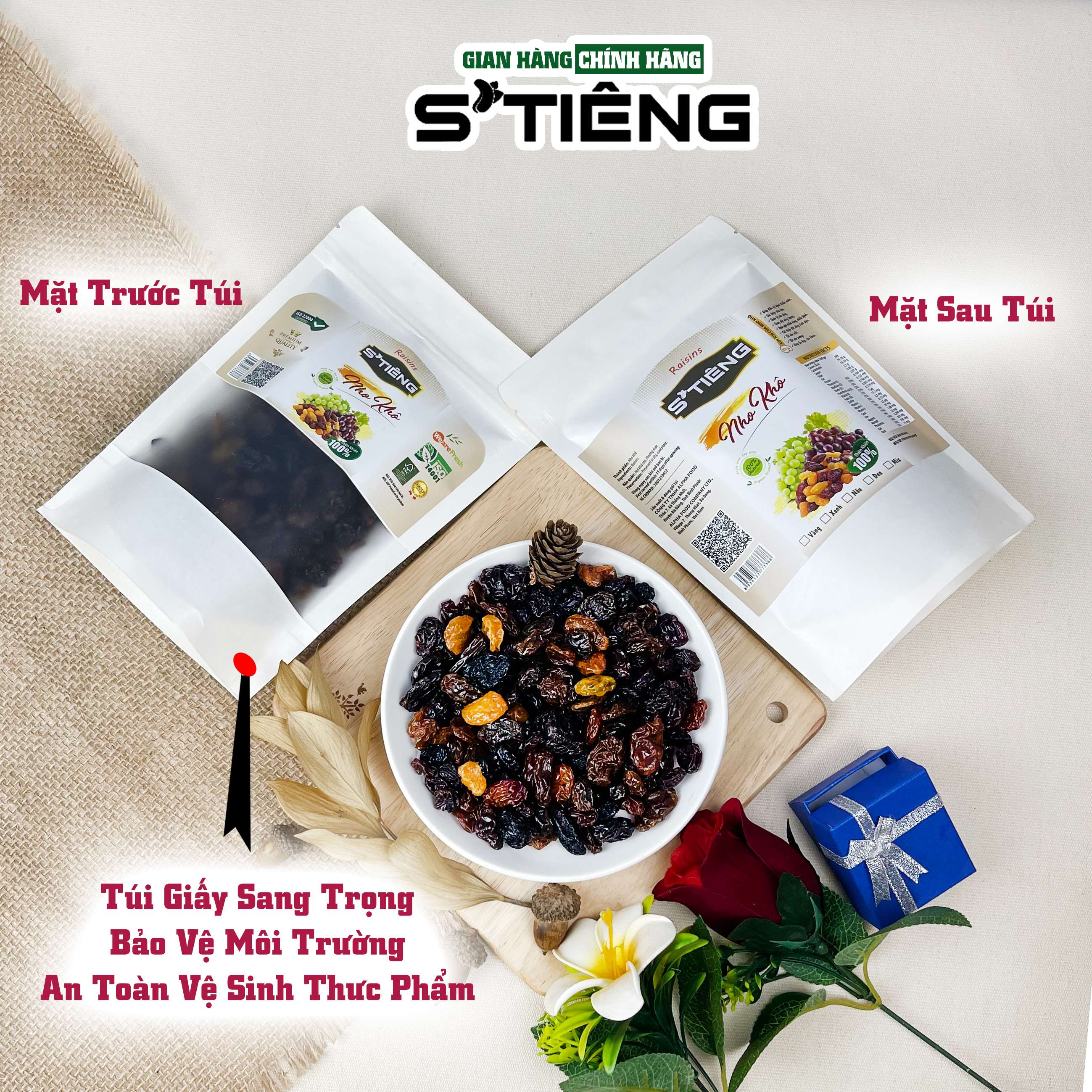 500Gr Nho Mix 3 Màu Sấy Khô STIENG Không Đường Chua Ngọt Cực Ngon