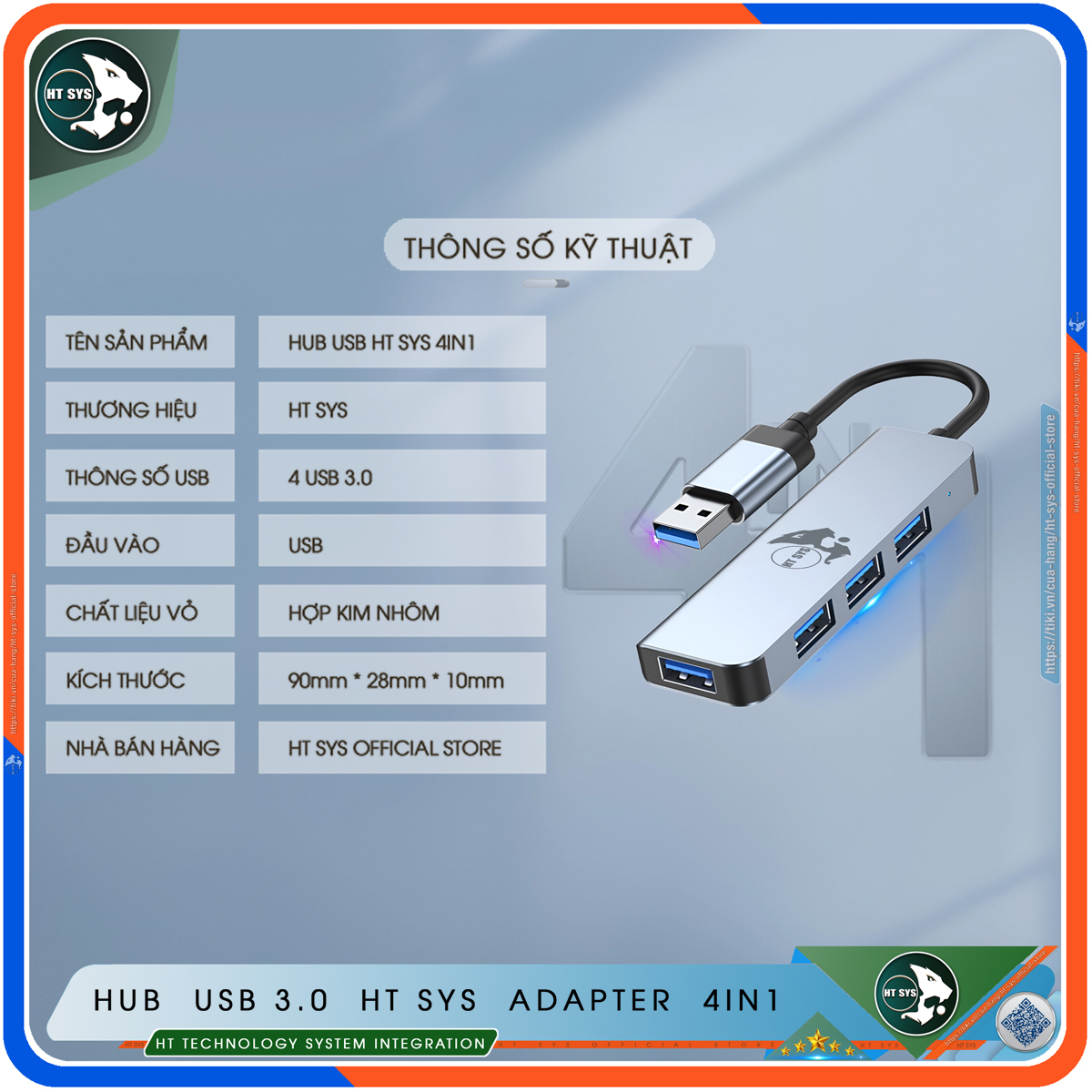 Hub USB 3.0 Và Hub Type C HT SYS Adapter 4in1 - Cổng Chia USB Mở Rộng Kết Nối Tốc Độ Cao Dành Cho Macbook, Laptop, PC - Hub Chuyển Đổi USB Type-C Hỗ Trợ Sạc Pin, Kết Nối Đa Năng ổ Cứng, Bàn Phím, Chuột, Máy In, Ổ Chia USB - Hàng Chính Hãng