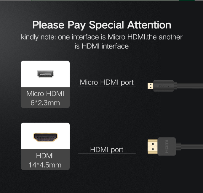Cáp chuyển đổi mini HDMI sang HDMI 1.4 full HD dài 1m màu đen UGREEN 30148Hd108 Hàng chính hãng